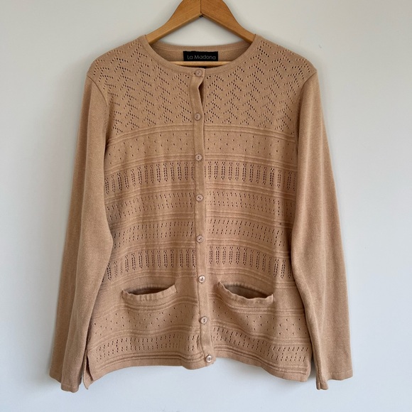 La Madona Women’s Camel Knit Button Up Cardigan - Picture 2 of 7